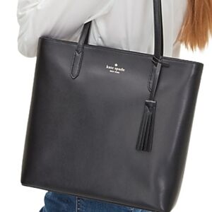 Kate Spade Jana Tote Bag Black Smooth Leather Jacquard Lining Perfect Condition